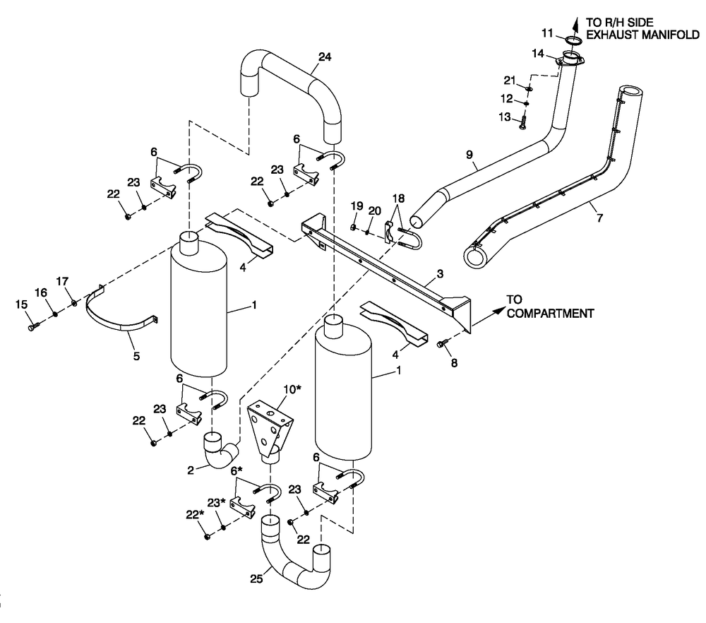 Muffler Exhaust Diagram and Parts List for QT02524ANAN (4828186 - 4838636)(2007) Generac Generator