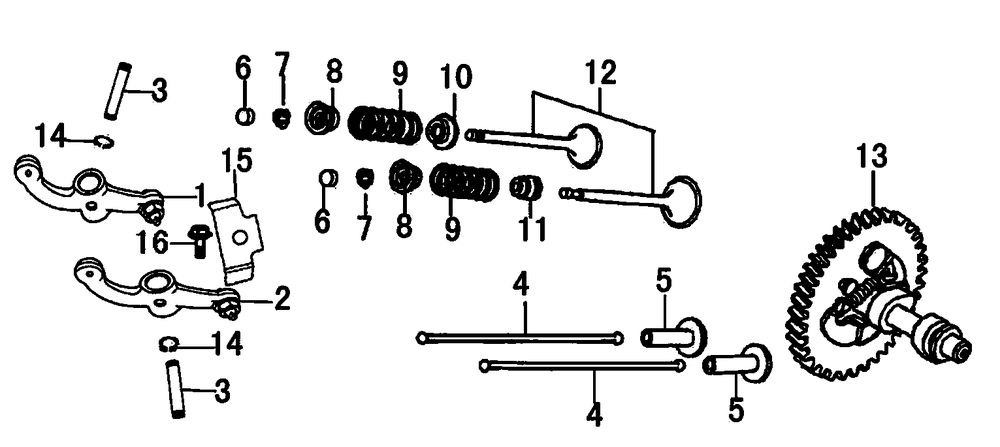 Rocker And Camshaft Diagram and Parts List for 0064330 (8363126 - 9498381)(2015) Generac Generator