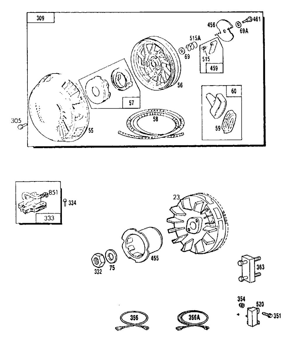 Ignition And Recoil Starter Diagram and Parts List for 4W113C (9163-1)(9163-1) Generac Generator