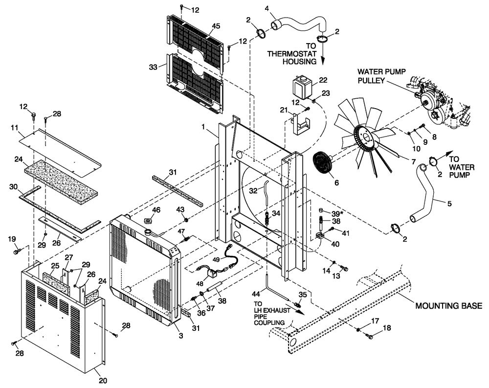 C2 Cooling System And Fan Drive Diagram and Parts List for 0052210 (4254584 - 4273668)(2005) Generac Generator
