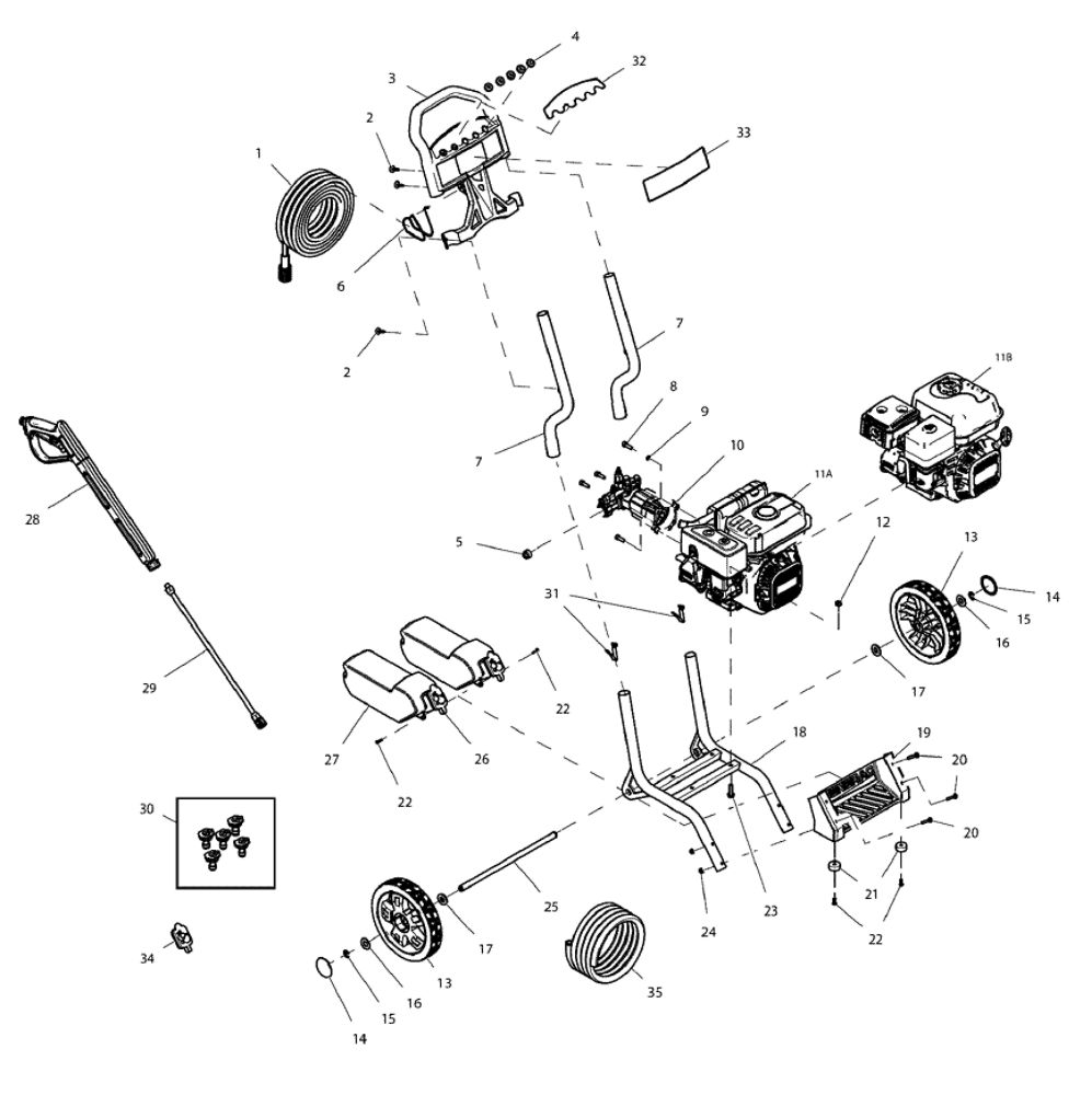 Frame Diagram and Parts List for 006022-0  Generac Pressure Washer