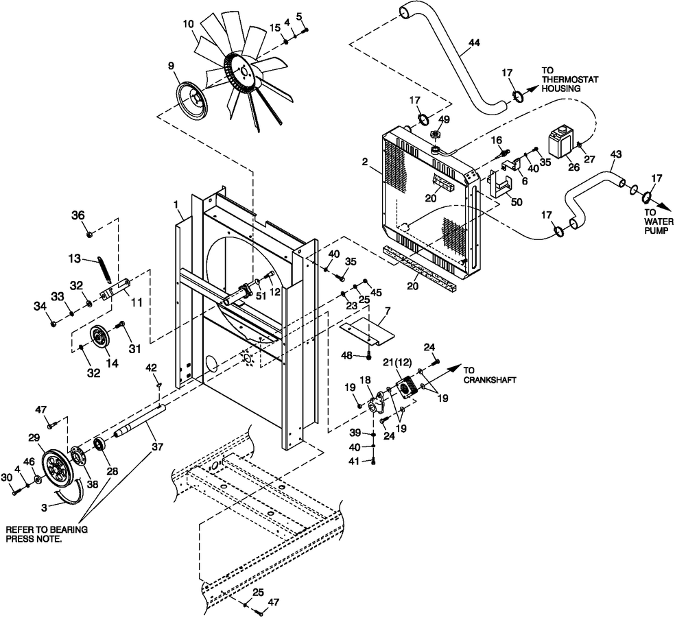 C2 Cooling Sytem And Fan Drive Diagram and Parts List for 0052621 (4407970 - 4790842)(2007) Generac Generator