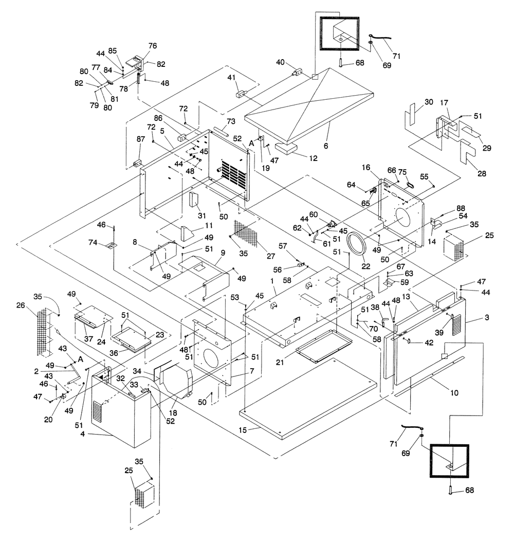 Enclosure Diagram and Parts List for 0043890 (3535636 - 3626373)(2014) Generac Generator