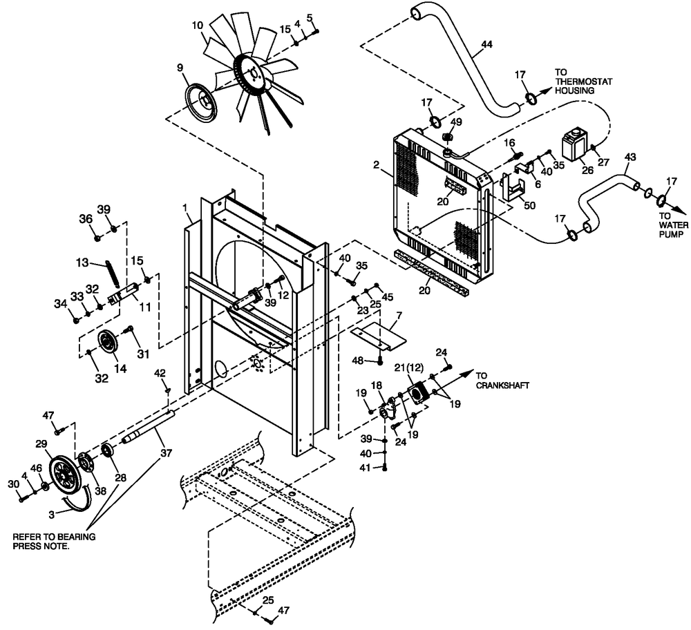 C2 Cooling System And Fan Drive Diagram and Parts List for 0053400 (4486450 - 4668898)(2006) Generac Generator