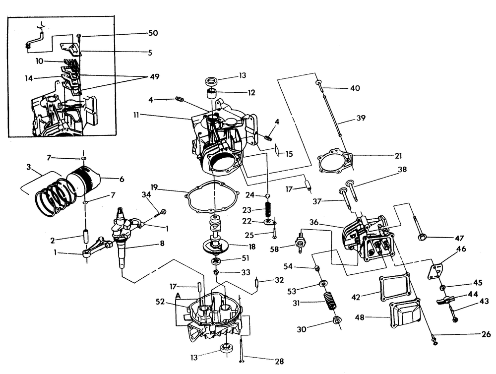 Engine Long Block Diagram and Parts List for 9629-3  Generac Generator