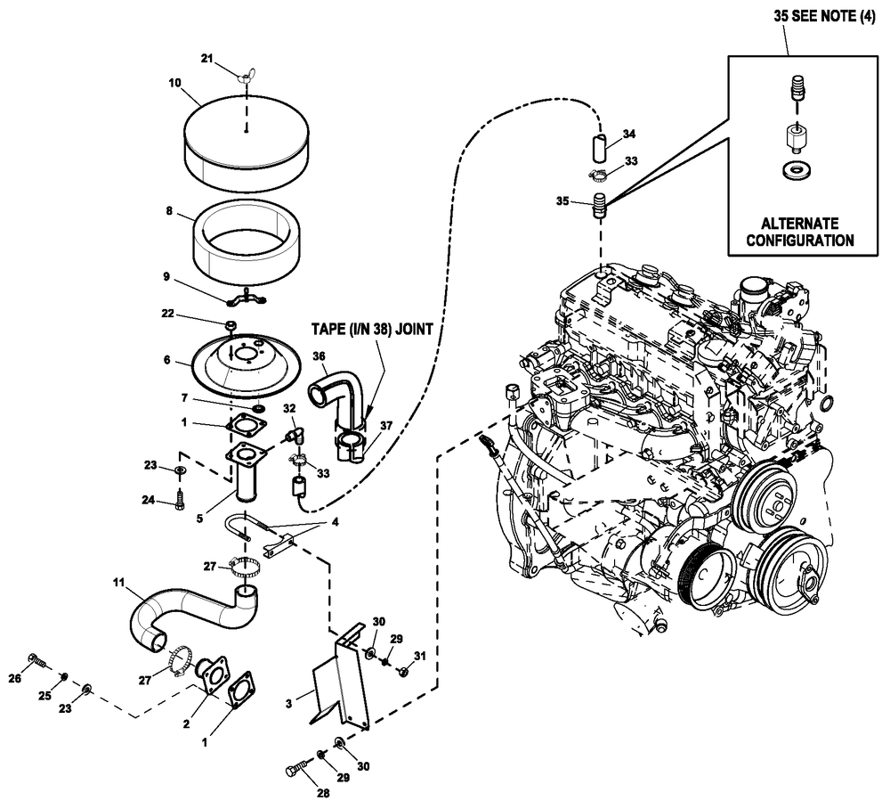 Air Cleaner 2.4l G2 Turbo Diagram and Parts List for ET06024KNSX (5959464 - 6152116)(2010) Generac Generator