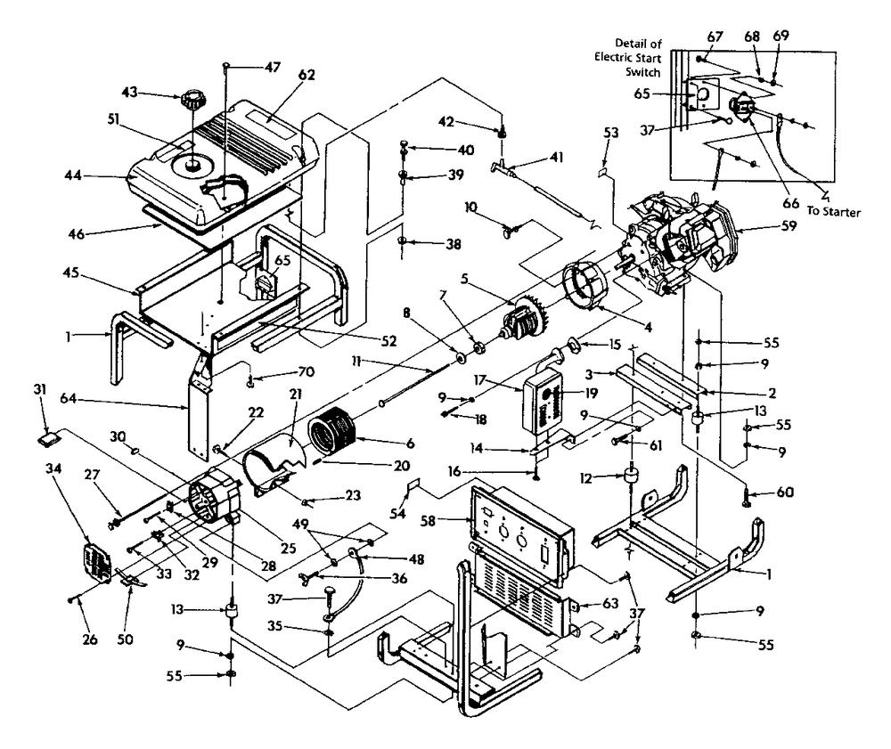 Generator Cradle Diagram and Parts List for 1N167 (9861-0)(9861-0) Generac Generator