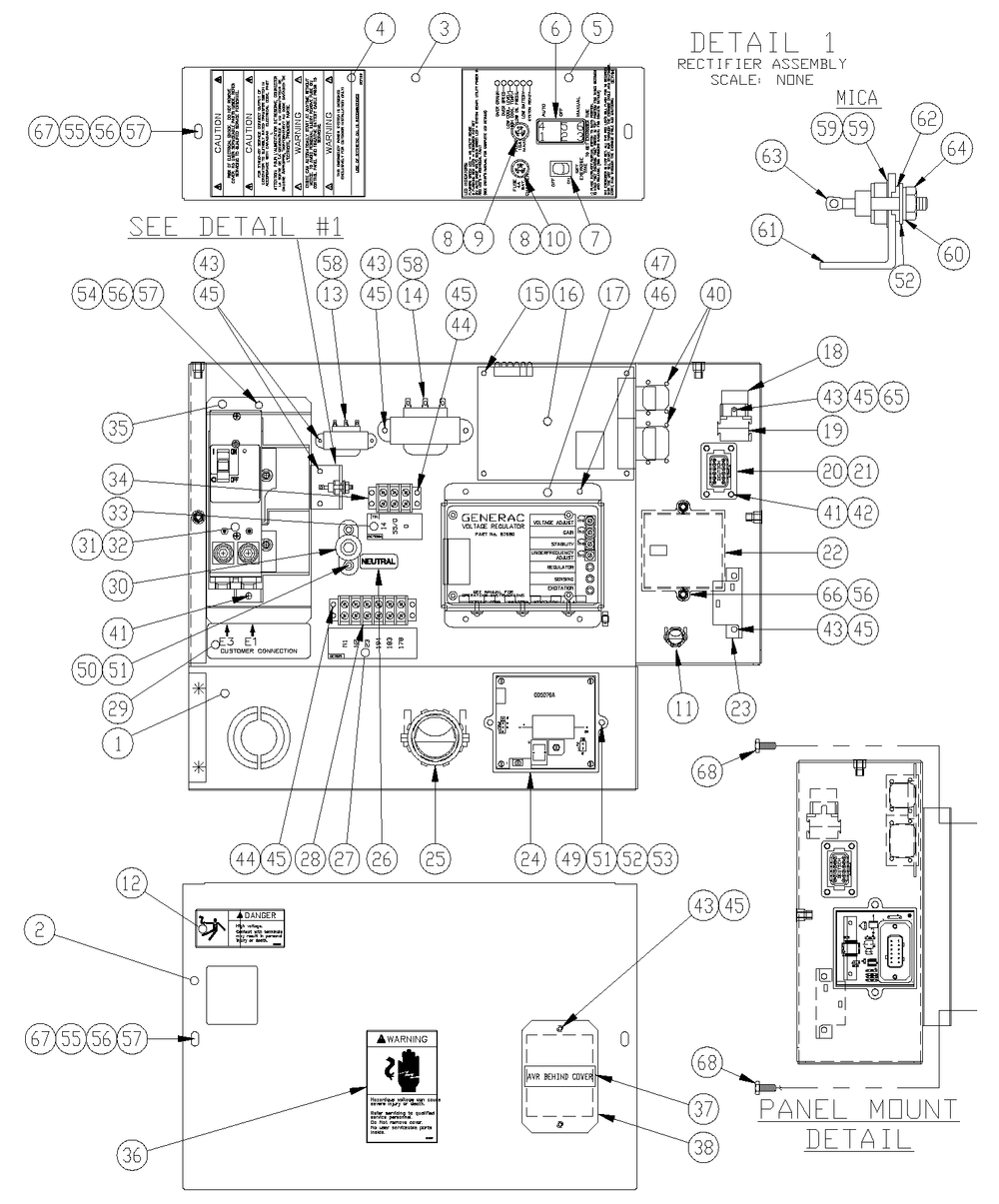Control Panel Diagram and Parts List for 0049881 (3997157 - 4169664)(2005) Generac Generator