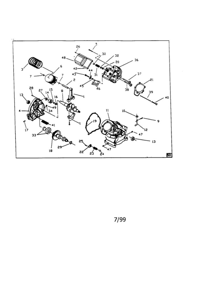 Complete Long Block Assembly Diagram and Parts List for EHC009521  Generac Engine