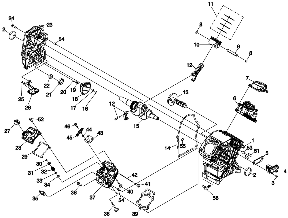 Engine 1 Diagram and Parts List for 0054960 (4905950 - 4911020)(2007) Generac Generator