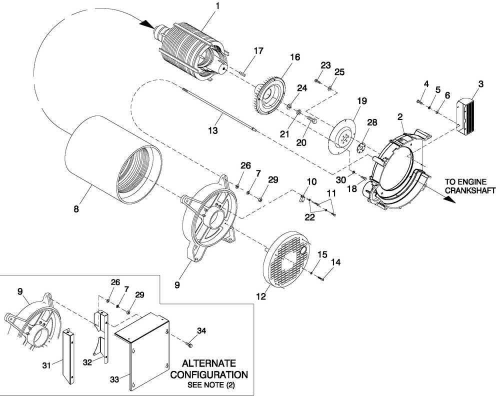 Alternator Common Parts Diagram and Parts List for 0055941 (6042221 - 6873475)(2012) Generac Generator