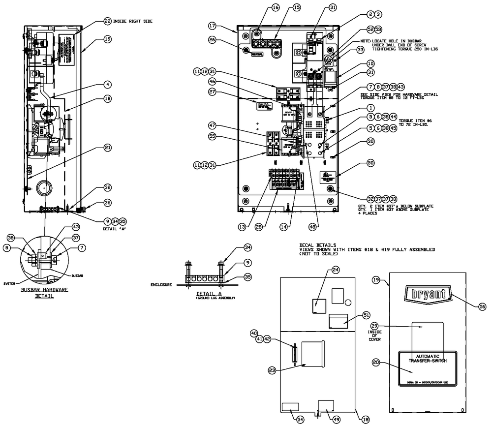 Ev Xfrsw 200a 3r Sd Bryant Diagram and Parts List for 0052260 (0005V08705)(2005) Generac Generator