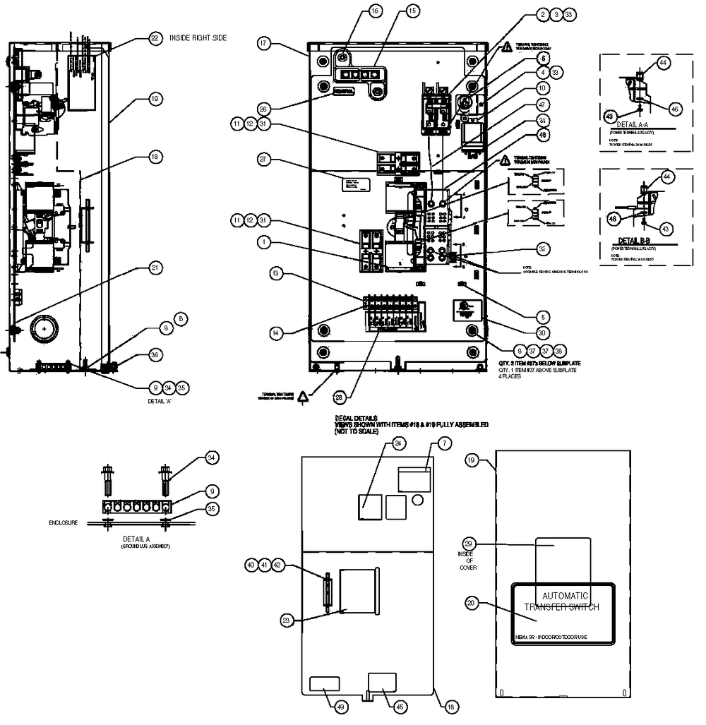 Transfer Switch Assembly Diagram and Parts List for 0052260 (0005V08705)(2005) Generac Generator