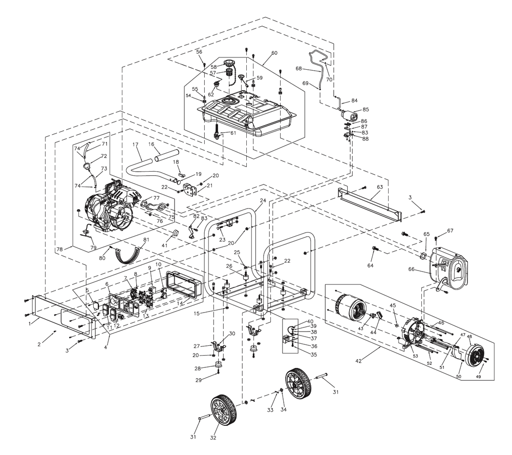 Fig-0 Diagram and Parts List for G0059462 GP6500 Generac Generator