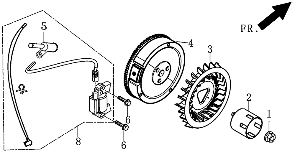 Flywheel And Ignition Diagram and Parts List for 0059395 (7008470E - 7479864E)(2016) Generac Generator