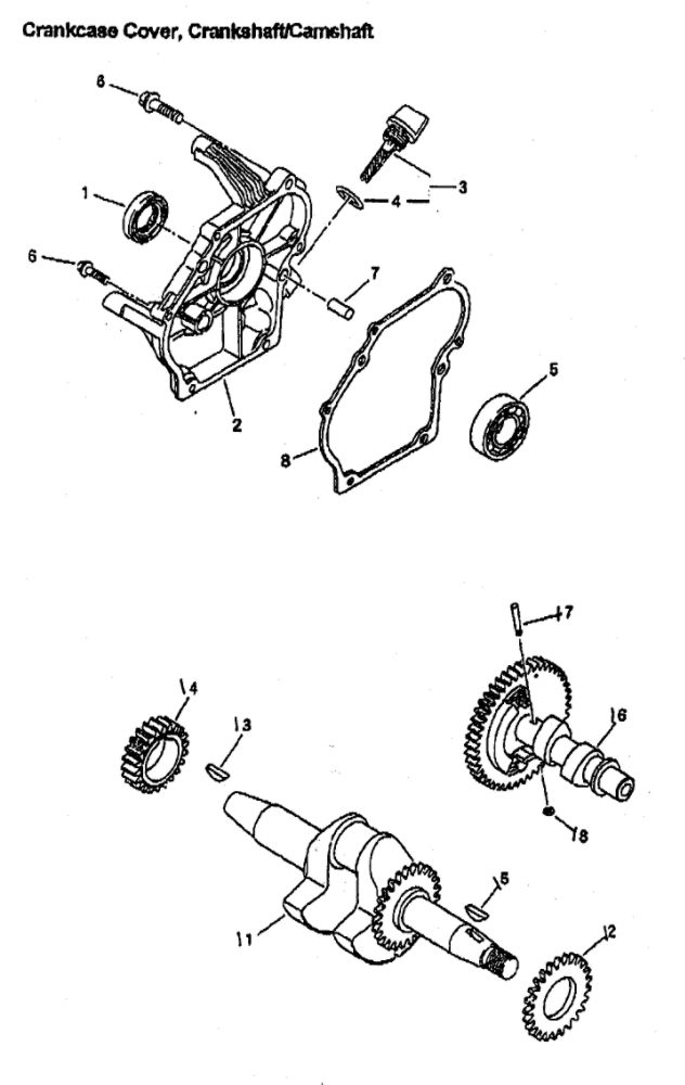 Crankcase Cover/Camshaft Diagram and Parts List for GM82  Generac Engine
