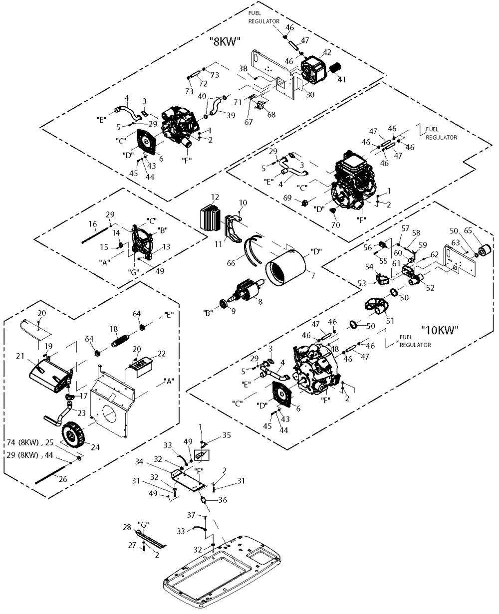 Generator Diagram and Parts List for 0058832 (6989801 - 7148678)(2012) Generac Generator