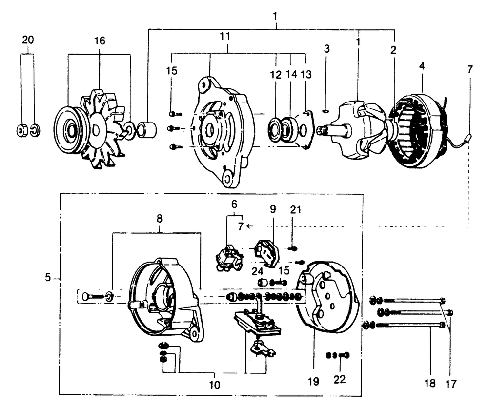 Engine Alternator Diagram and Parts List for 1010-B  Generac Welder