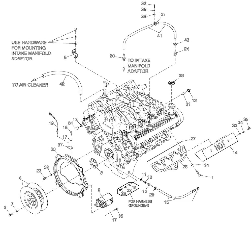 Engie Common Parts R/H Side 5.4l Cpl Diagram and Parts List for QT05554AVNNA (5667087 - 5693557)(2009) Generac Generator