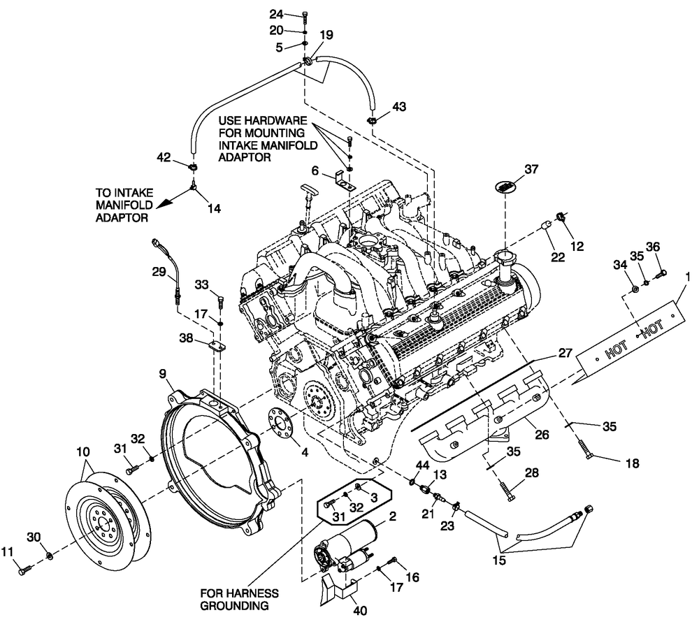 Engine Common Parts R/H Side Diagram and Parts List for CT15068ANSN (1507V23117)(2007) Generac Generator
