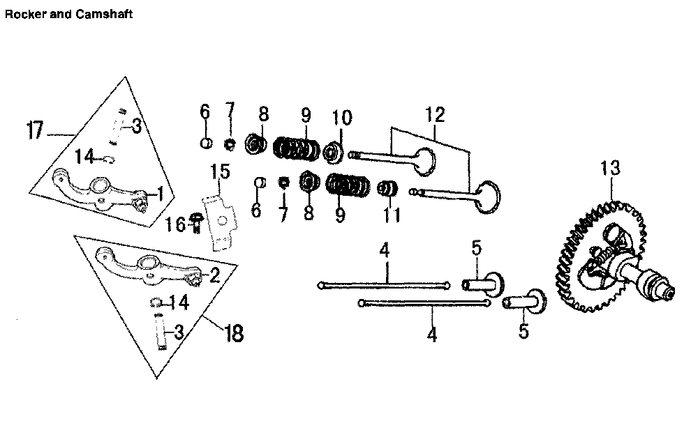 Rocker and camshaft Diagram and Parts List for 006673-0  Generac Generator