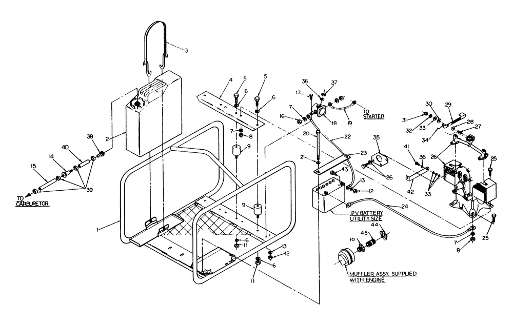 Mounting Base Assembly Diagram and Parts List for 6959-1  Generac Welder