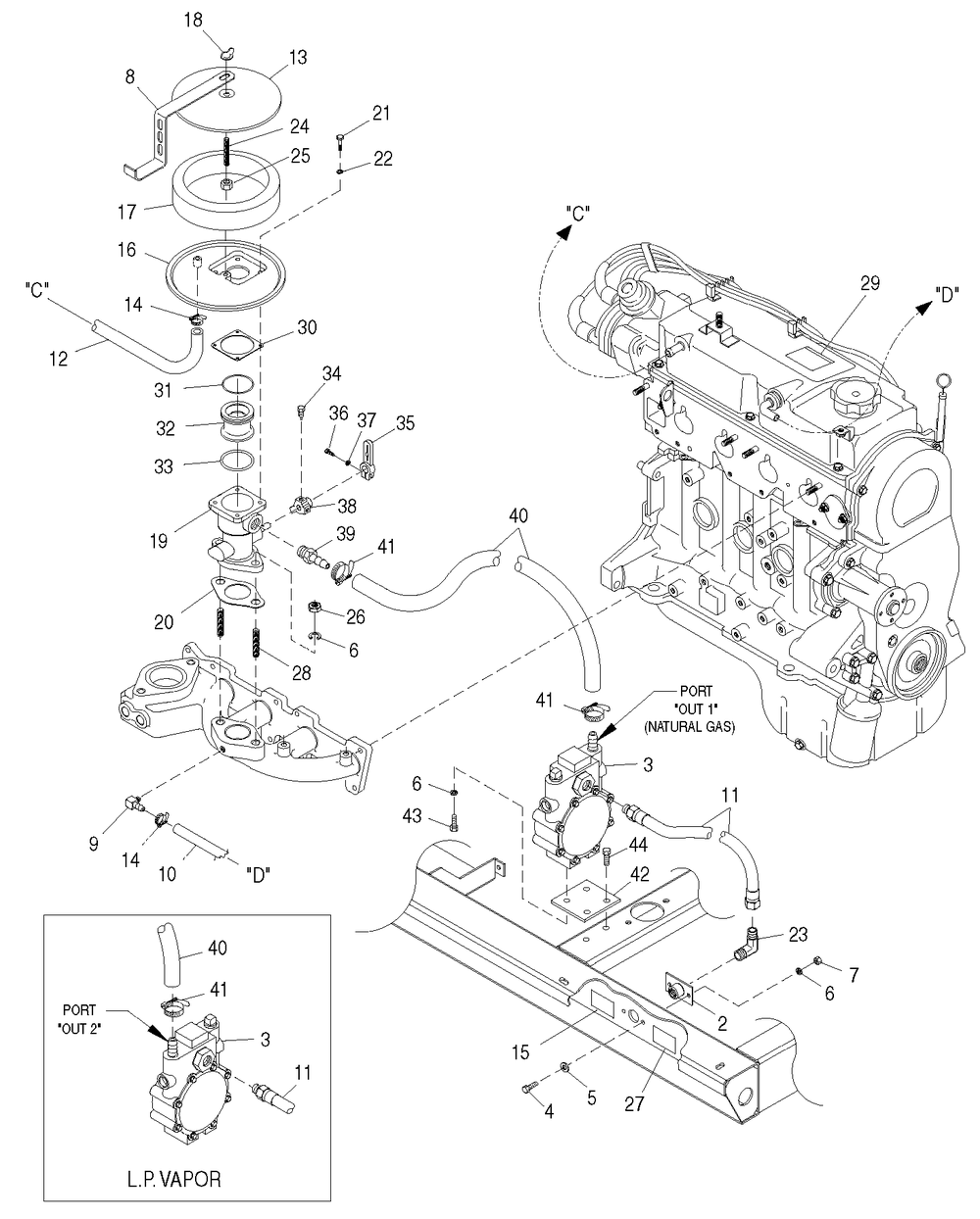 Engine Diagram and Parts List for 0047420 (3638011 - 3989689)(2004) Generac Generator