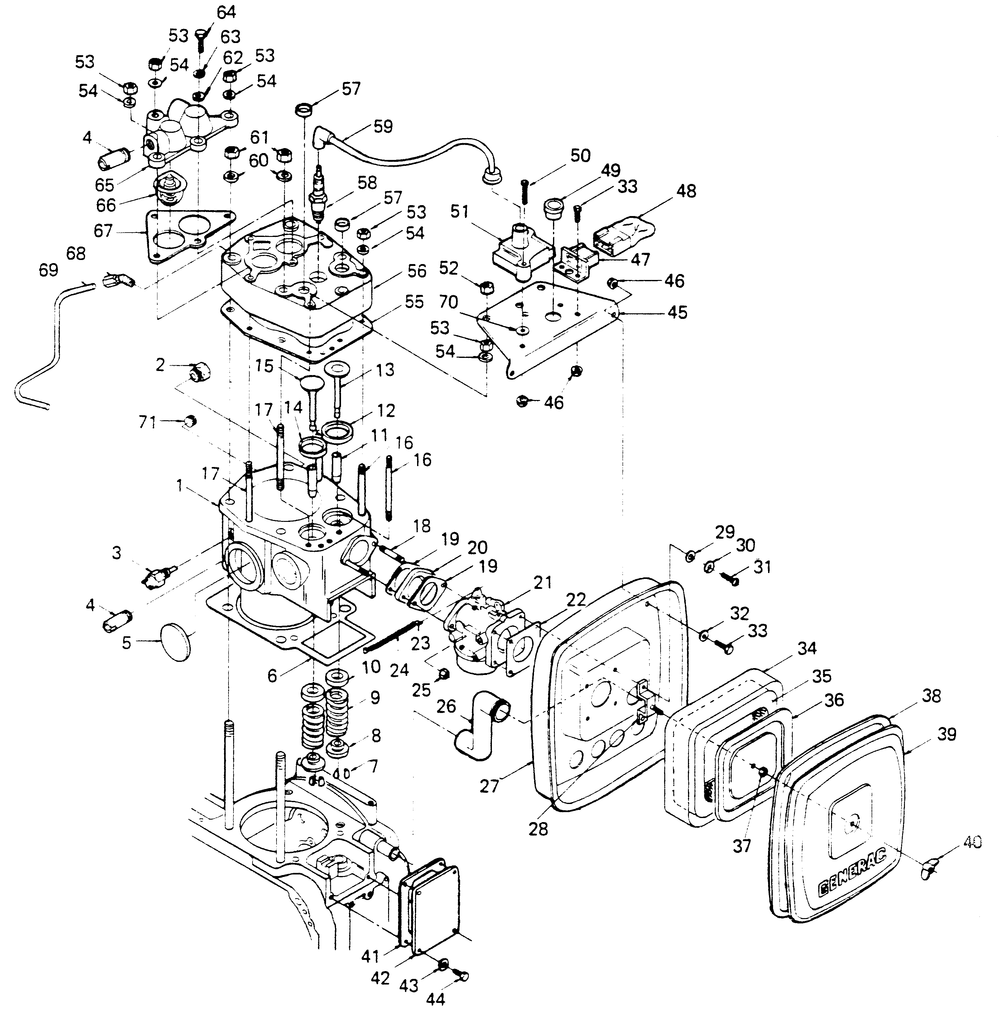 Cylinder Housing Diagram and Parts List for 6980-0  Generac Generator