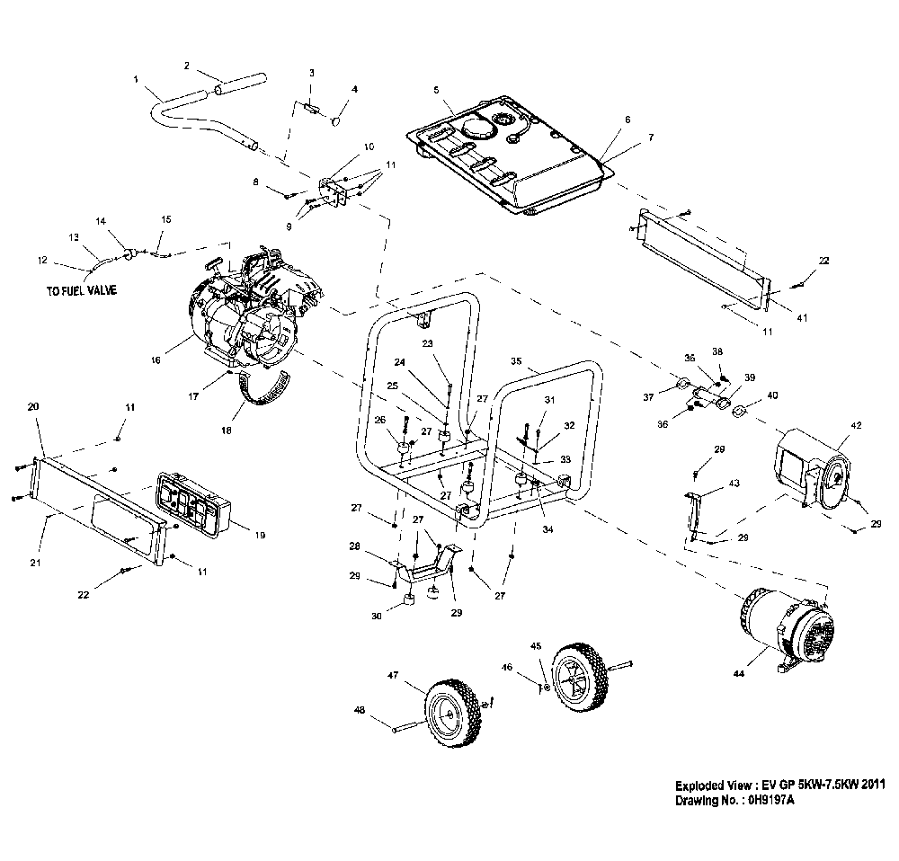 Frame assy Diagram and Parts List for 5941-2  Generac Generator