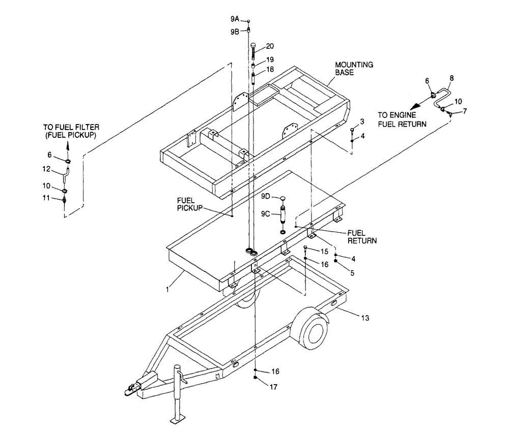 Trailer Diagram and Parts List for 4360-1  Generac Generator