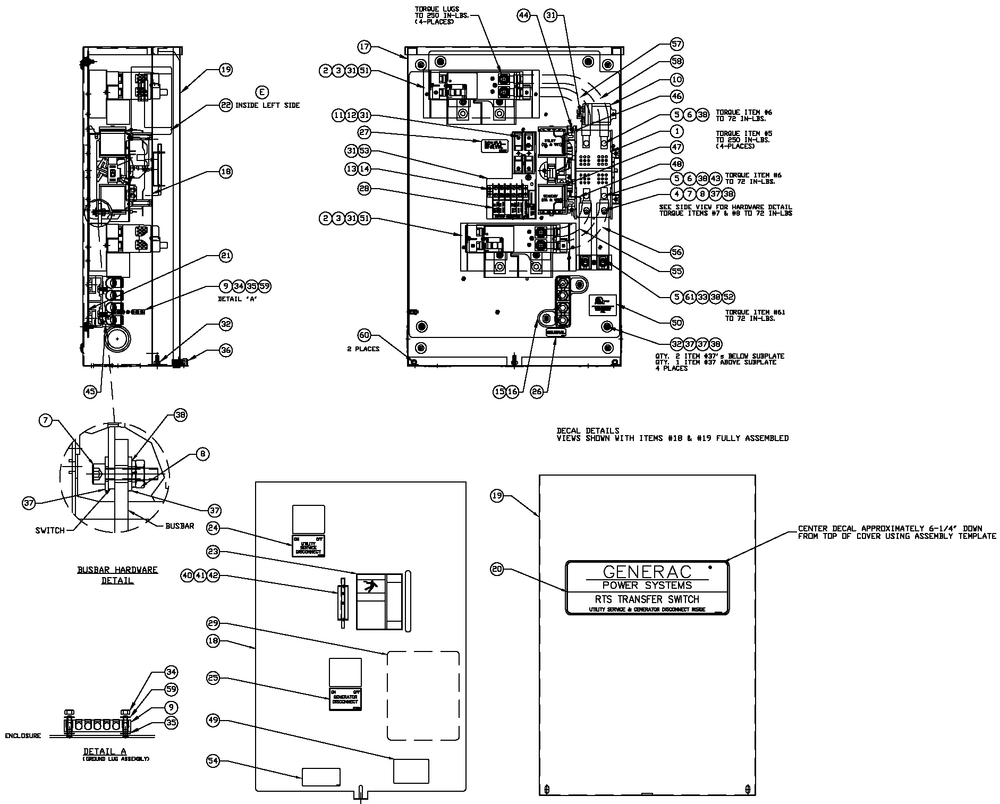 Ev Xfrsw 200a 3r Sd Diagram and Parts List for 0054010 (4851109 - 4893811)(2007) Generac Generator