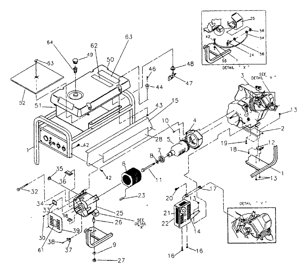 Generator Diagram and Parts List for GN3800 (0486-0)(0486-0) Generac Generator