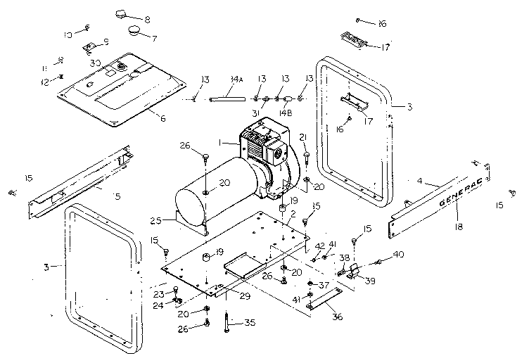 Mounting base Diagram and Parts List for 8876  Generac Generator