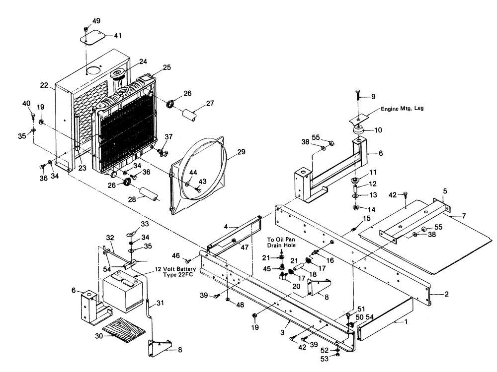 Mounting Base Diagram and Parts List for 1009-A  Generac Welder