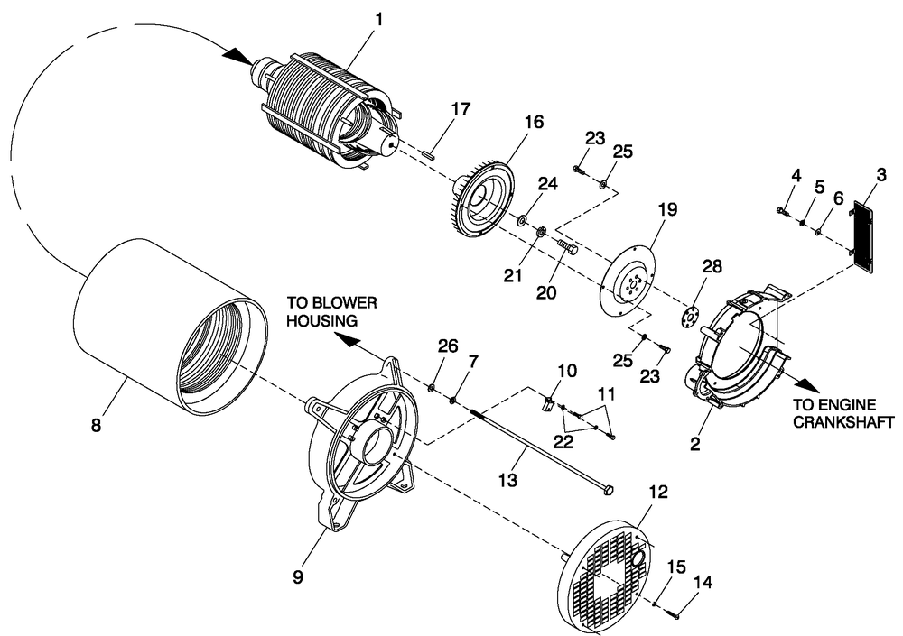 Alternator Common Parts Diagram and Parts List for QT02516ANAN (4528329 - 4646738)(2006) Generac Generator