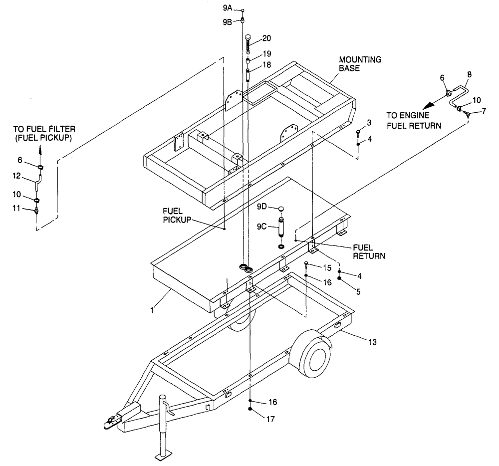 Trailer Diagram and Parts List for 4361-1  Generac Generator