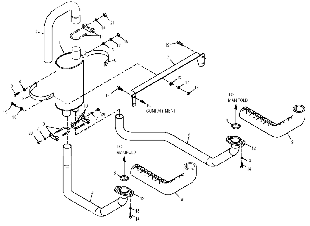 Exhaust Diagram and Parts List for 0049884 (4201876 - 4689477)(2006) Generac Generator