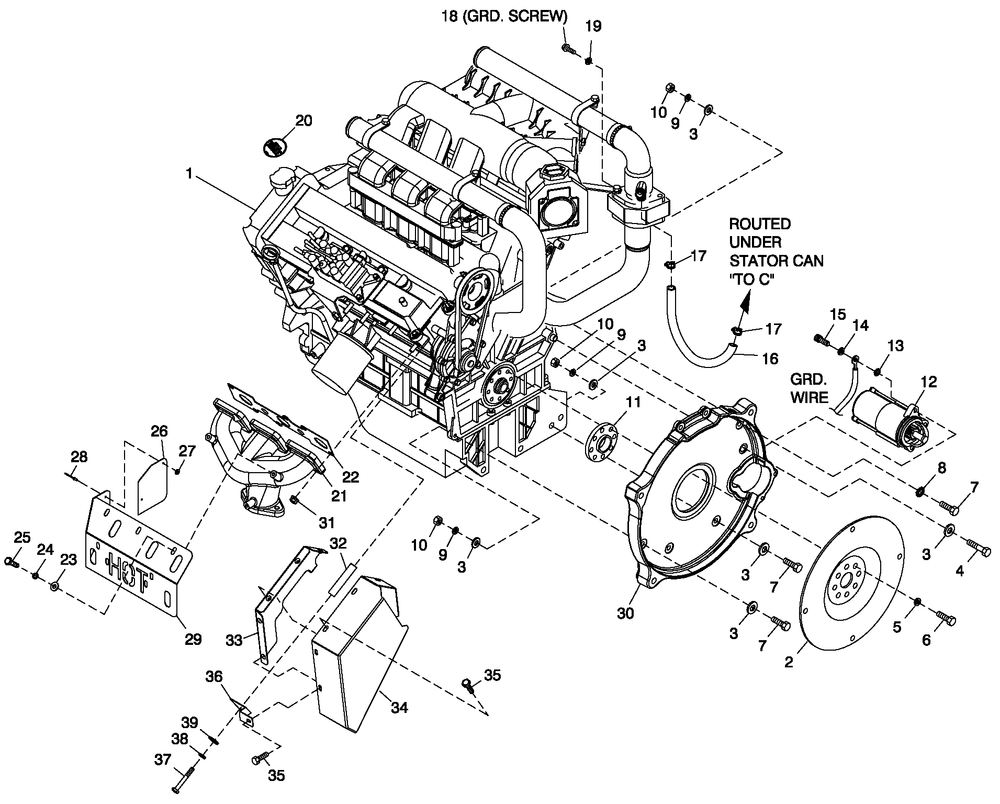 Engine Common Parts 3.0l G3 L/H Side Diagram and Parts List for ST06030ANSN (5037999 - 5066436)(2008) Generac Generator