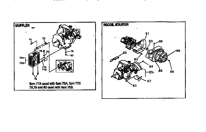 Muffler And Recoil Starter Diagram and Parts List for GN190  Generac Engine
