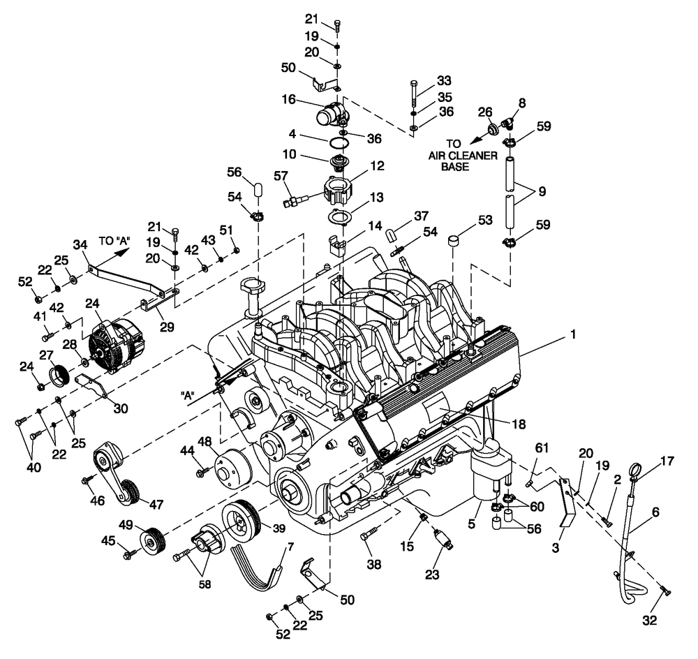 Engine Common Parts L/H Side 5.4l Cpl Diagram and Parts List for QT08054ANSNA (5981037 - 5981038)(2010) Generac Generator