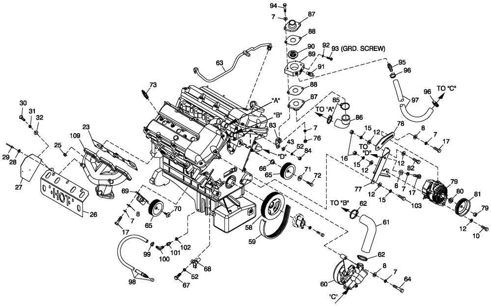 Engine Common Parts 3.0l G14 Diagram and Parts List for ST06030AVSN (4800165 - 4933761)(2007) Generac Generator