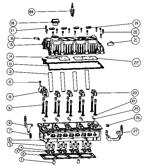 1.5l Gas Engine Cylinder Head Assembly Diagram and Parts List for QT03015ANSX (7005578 - 9279531)(2014) Generac Generator