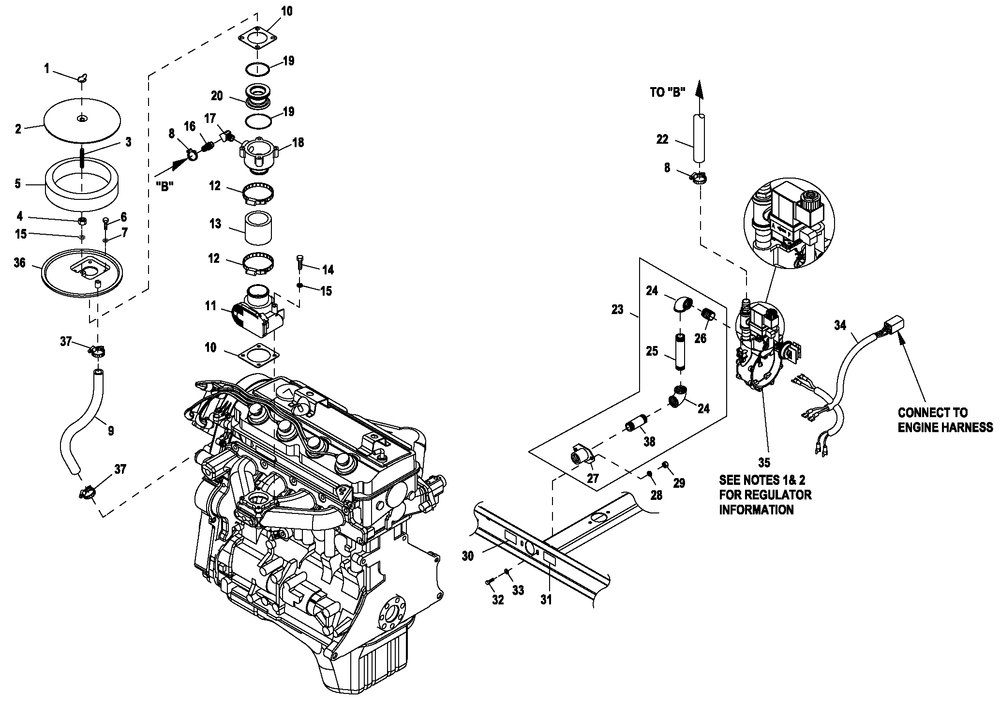 Fuel System 2.4l G2 22 And 27 Kw Diagram and Parts List for QT02724ANAN (5041854 - 5046648)(2008) Generac Generator