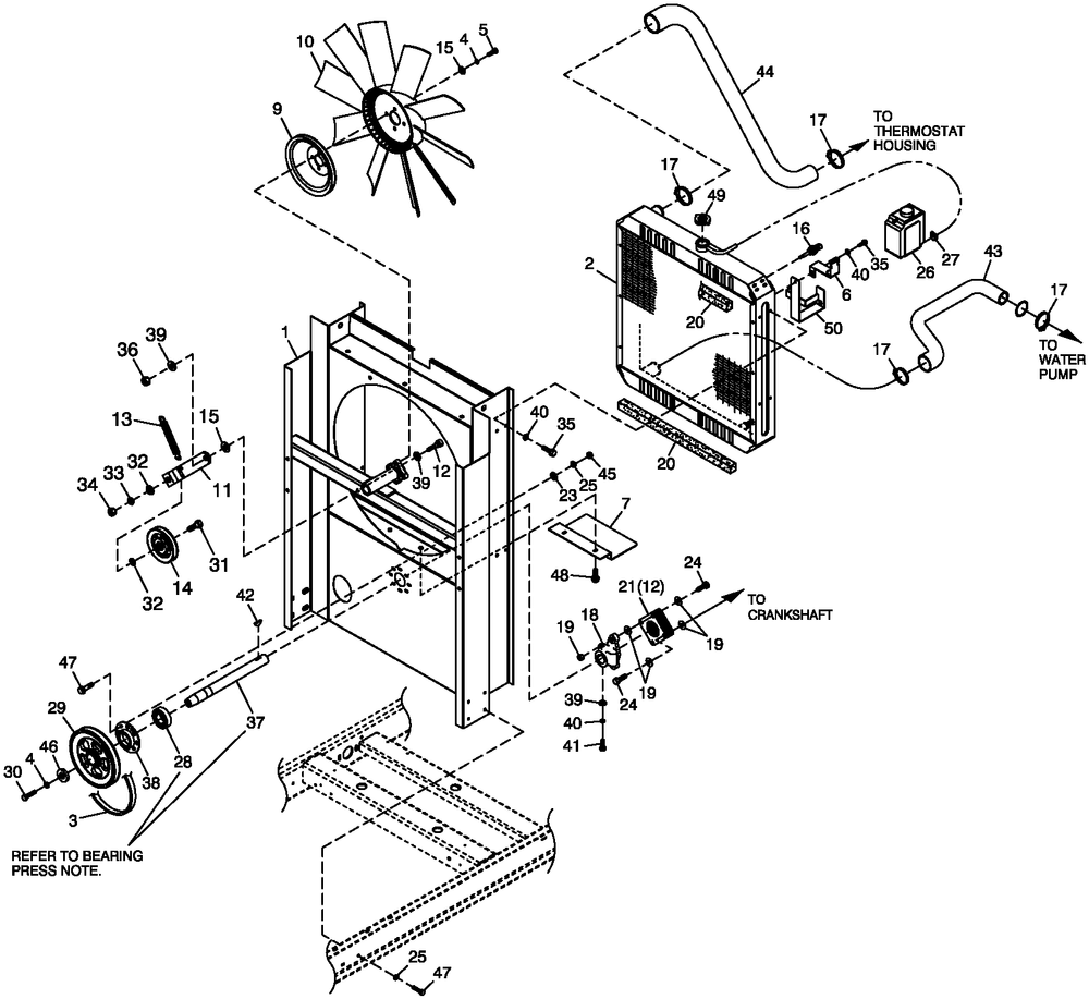 C2 Cooling Sytem And Fan Drive Diagram and Parts List for 0053100 (0307V21696 - 5006V21514)(2007) Generac Generator