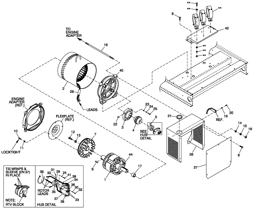 Cpl Alternator Brushless 70kw 4-Pole Diagram and Parts List for QT05554AVNNA (4495265 - 4709649)(2007) Generac Generator
