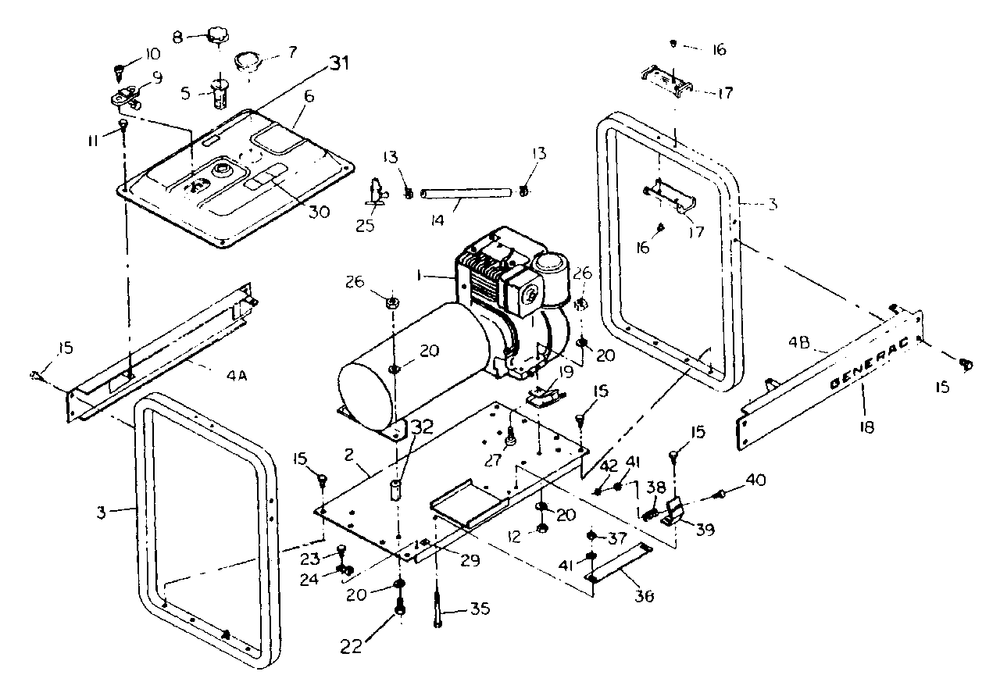 Mounting Base Diagram and Parts List for L4000 (9023-0)(9023-0) Generac Generator