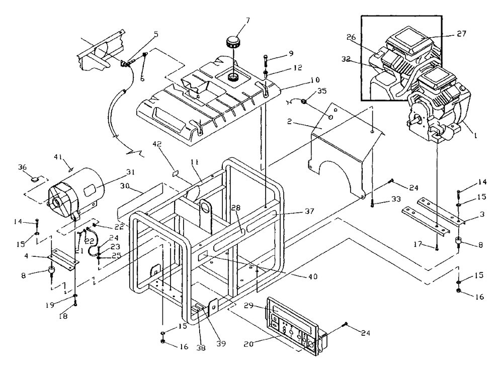 Generator Cradle Diagram and Parts List for 9886-0 (Rev 0)(1995-12) Generac Generator