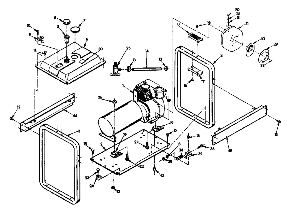Mounting Base Diagram and Parts List for V5000E (9079-0)(9079-0) Generac Generator