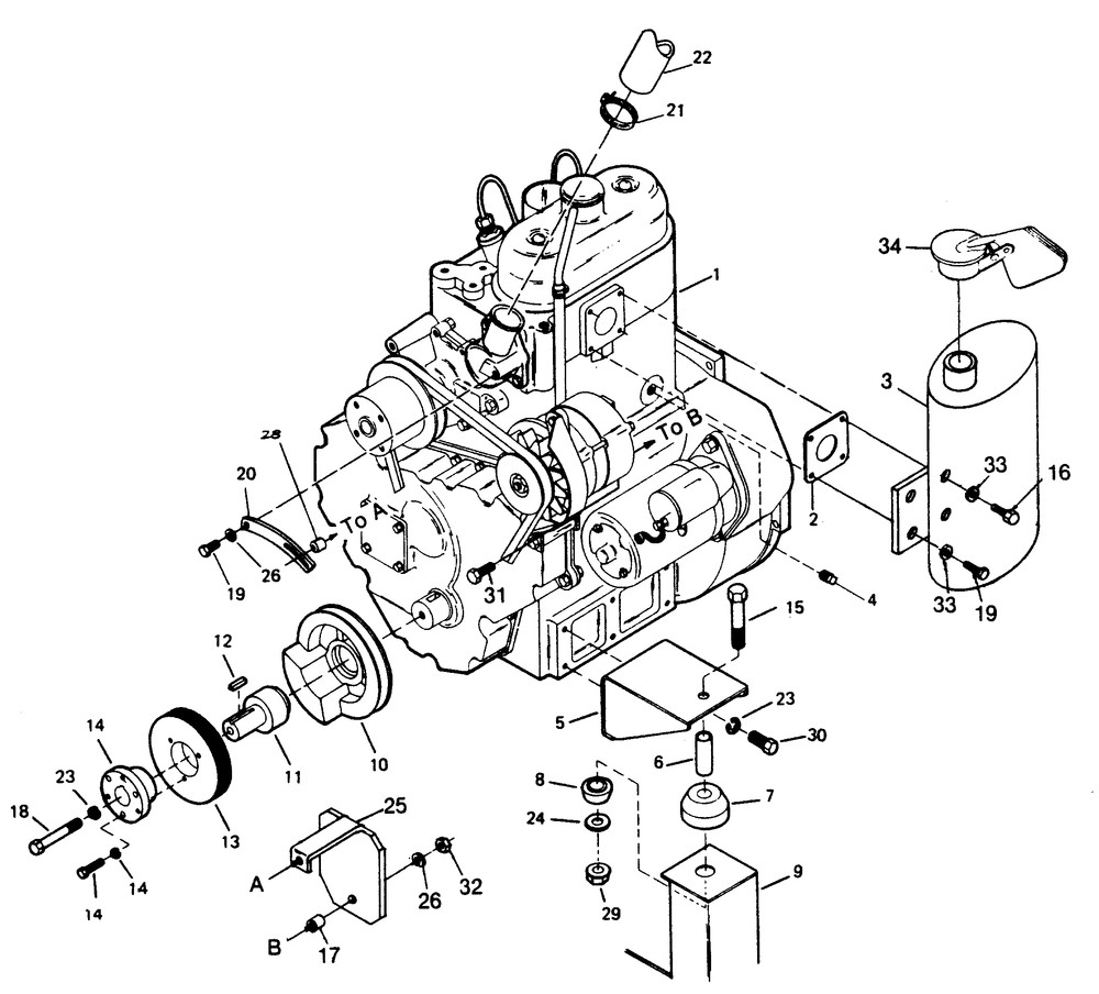 1.3 Liter Diesel Engine Parts Exhaust Side Diagram and Parts List for 1015-A  Generac Welder