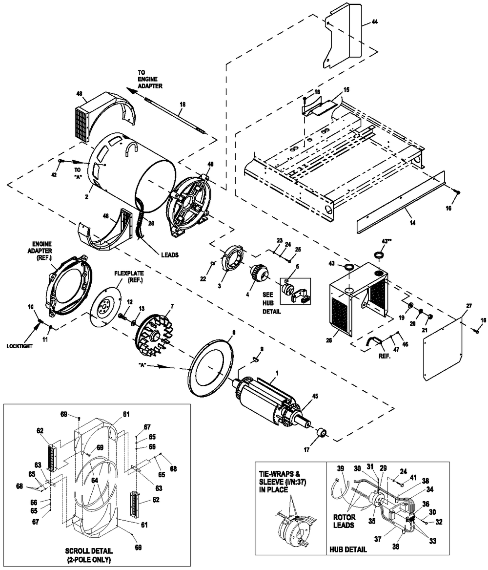 Ev Cpl Alternator Brushless Diagram and Parts List for QT08046AVAX (6266294 - 6378169)(2011) Generac Generator